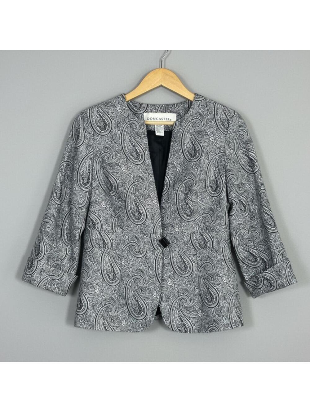 Doncaster Corporate Chic Paisley Print Blazer Black White Regular 4 Silk Blend